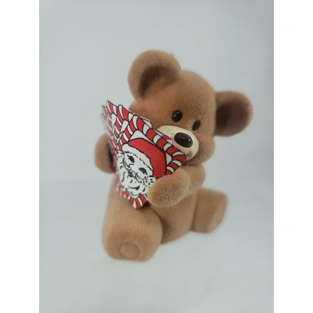 Hallmark BEARY Vintage Bear Ornament 1990 Santa Cards Flocked Christmas Holiday